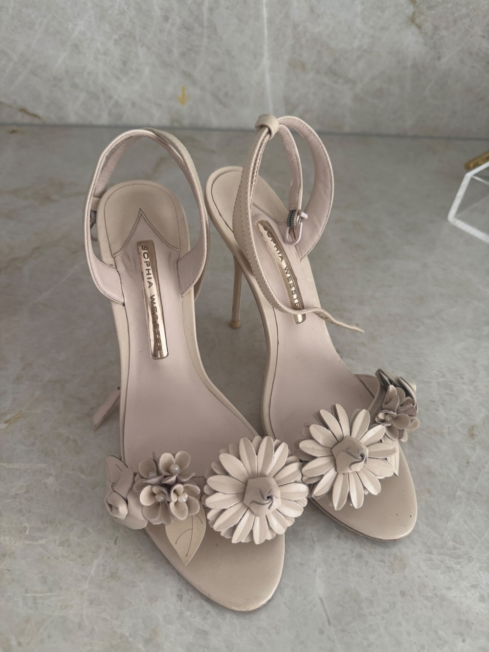 Sophia Webster Blush Floral Appliqué Stiletto Slingbacks